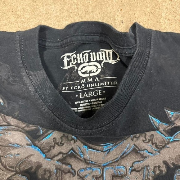 Crazy Y2K Ecko Black T Shirt Wings Crosses Grunge Goth Large - Picture 3 of 4